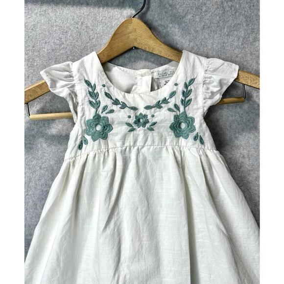 Rachel Zoe White with Blue Embroidered Floral Shirt Short Ruffle Sleeves 4T - Picture 6 of 9